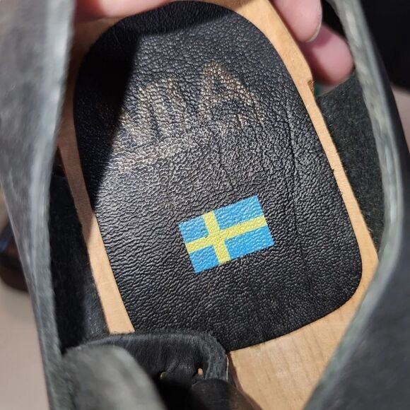 MIA ORIGINAL AUTHENTIC SWEDISH CLOG BLACK LEATHER TAN SANDALS 37 6 1/2 6.5 - Picture 4 of 11